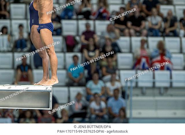 Tuti garcia Navarro and Jeinkler Aguirre Manso from Cuba in action during the mixed 10m platform synchronized diving finale at the FINA World Championships 2017...