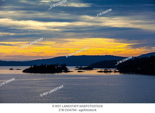 Sunset over Saltspring Island in the Gulf Islands near Vancouver Island, Canada