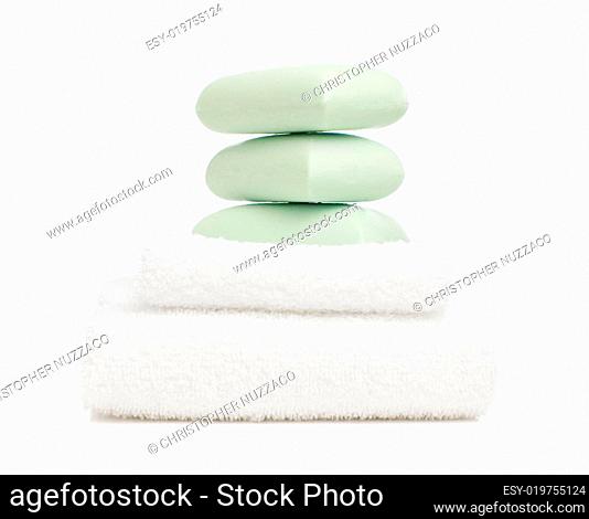Soap Bars and Towel on White