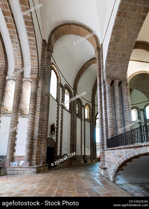 Quimperle, Finistere / France - 24 August 2019: interior view of the Abbey Sainte-Croix in Quimperle in Brittany