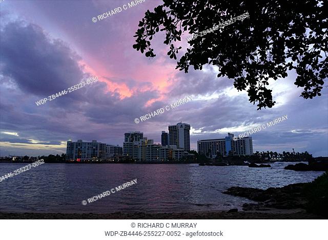 The Condado Plaza Hilton hotel Condado Lagoon and Atlantic Ocean Sunset from Condado Beach-San Juan, Puerto Rico