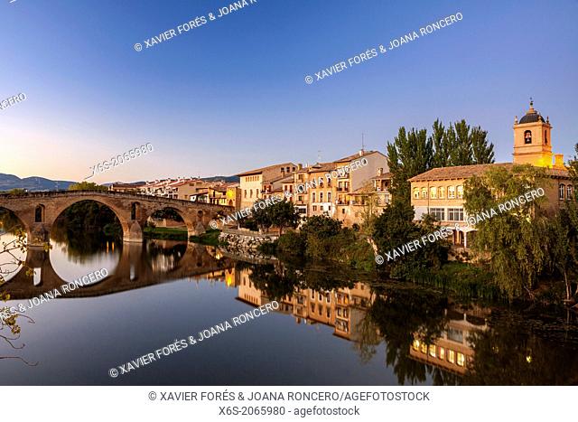 St. James way; the Romanesque Pilgrims' Bridge at Puente la Reina, Navarra, Spain