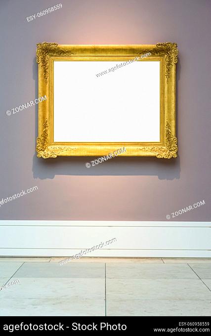 Art Museum Frame Dark Grey Wall Ornate Minimal Design White Isolated Clipping Path Template