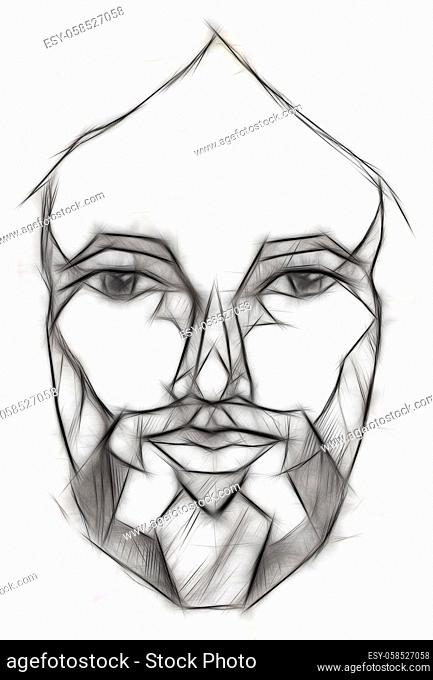 pencils drawing of Jesus in geometrical shapes, Fractal effect