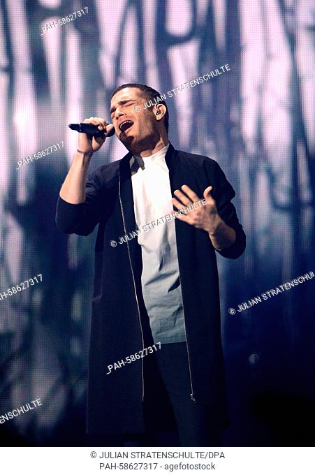 Elnur Huseynov representing Azerbaijan performs during the opening of the Grand Final of the 60th Eurovision Song Contest 2015 in Vienna, Austria, 23 May 2015