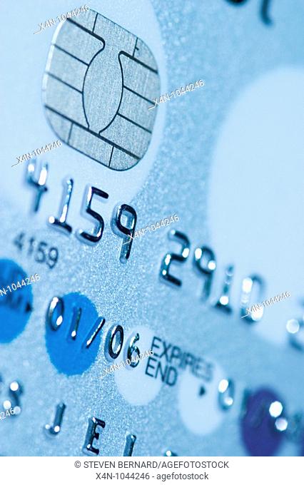 Close up of chip and pin technology on credit card