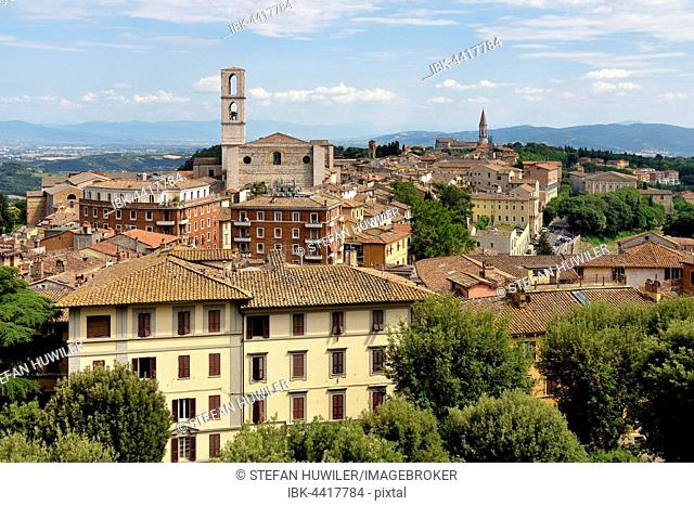 Cityscape with Church of San Domenico, rear Church of San Pietro, Perugia, Umbria, Italy