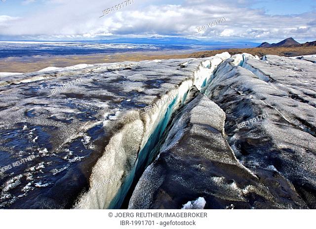 Vatnajoekull Glacier, crevasses, Iceland, Europe