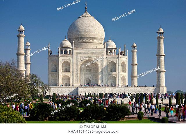 Crowds of tourists at The Taj Mahal mausoleum southern view Uttar Pradesh, India
