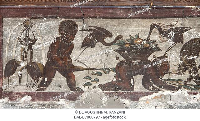 Frieze with surreal scenes, early 16th century, unknown artist, fresco, Casa dello Zecchiere, Milan, Lombardy, Italy. Detail
