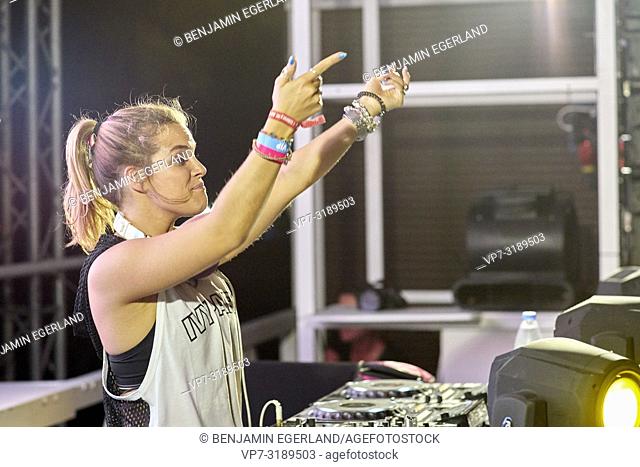 DJ Sophie Francis performing at music festival Starbeach Chersonissos, Crete, Greece, on 09. August 2018