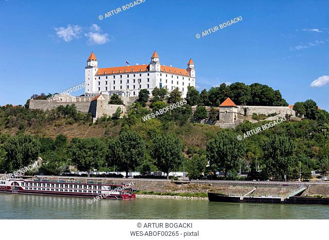 Slovakia, Bratislava, Bratislava Castle at Danube River on Little Carpathians hill