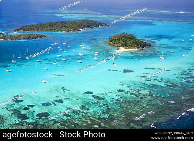 View over tropical islands Caribbean St. Vincent & The Grenadines Tobago Cays