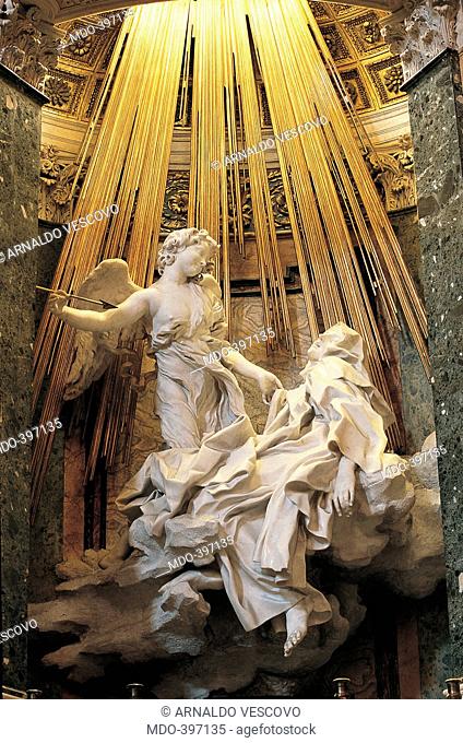Rome, Church of Santa Maria della Vittoria: Ecstasy of St Theresa, by Bernini Gian Lorenzo, 1644 - 1652, 17th Century, marble