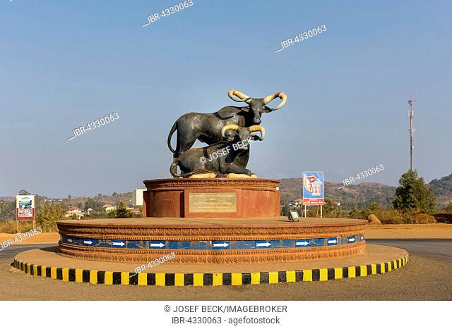 Bull monument at the roundabout, Senmonorom, Sen Monorom, Mondul Kiri, Mondulkiri Province, Cambodia