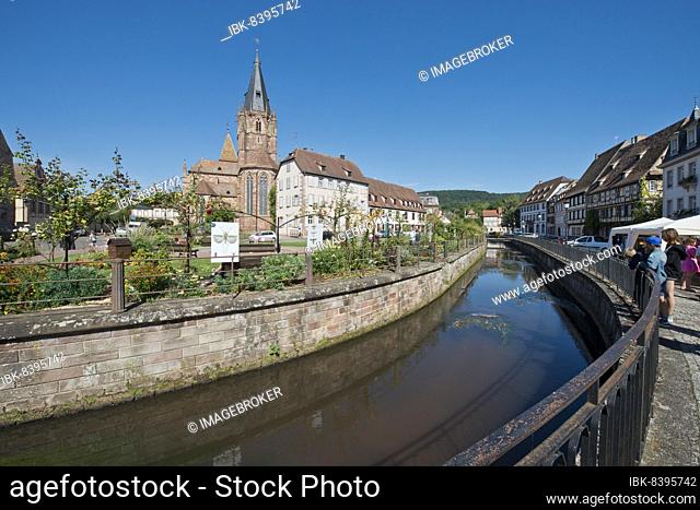 Wissembourg, Church of St. Peter and Paul and Lauter Canal, Alsace, France, Europe