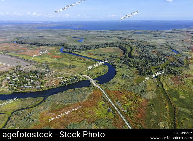 River meanders through landscape to the Kartal Lake, Orlovka village, Reni raion, Odessa Oblast, Ukraine, Europe