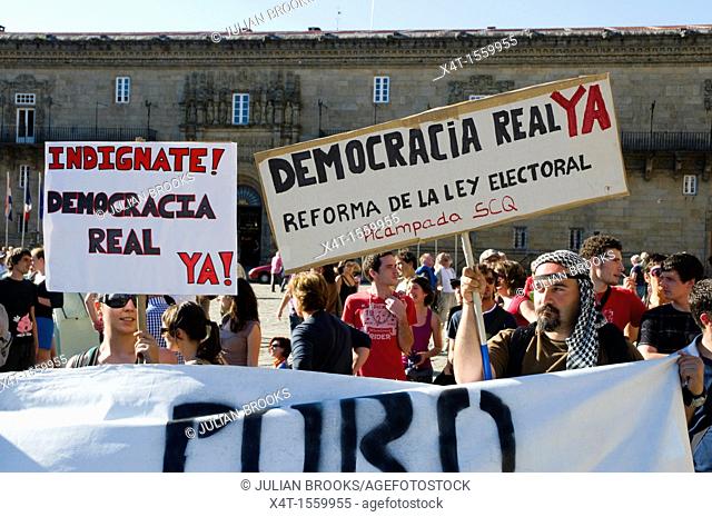 People in Santiago De Compostela demonstrating against the Spanish Government  Pro democracy protest