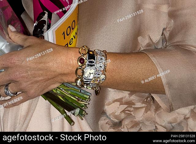 Queen Maxima (jewelery) of The Netherlands leave at TivoliVredenburg in Utrecht, on September 25, 2021, after attending the celebration of the 100th anniversary...