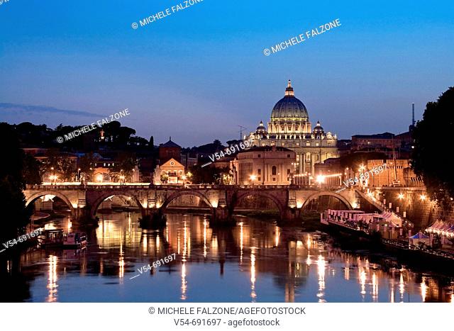St Peter's Basilica and Ponte Sant'Angelo, Rome, Italy