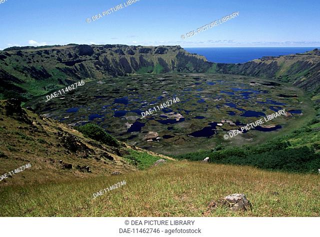 Chile - Easter Island. Rapa-Nui National Park (UNESCO World Heritage List, 1995). Rano Kao crater lake