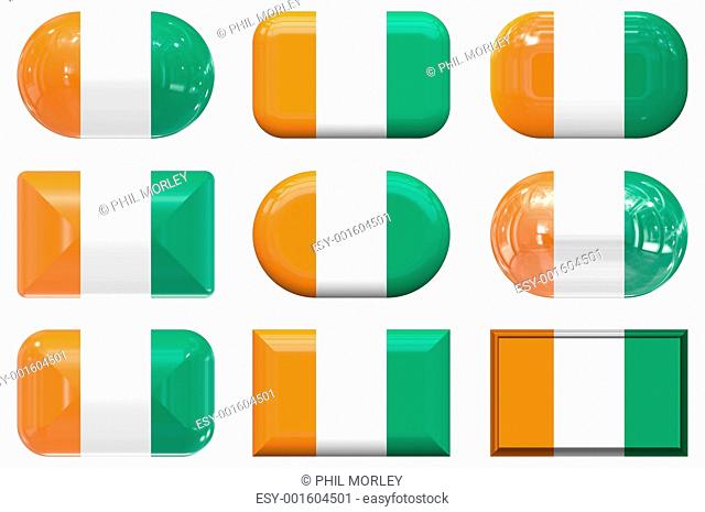 nine glass buttons of the Flag of Cote d'Ivoire