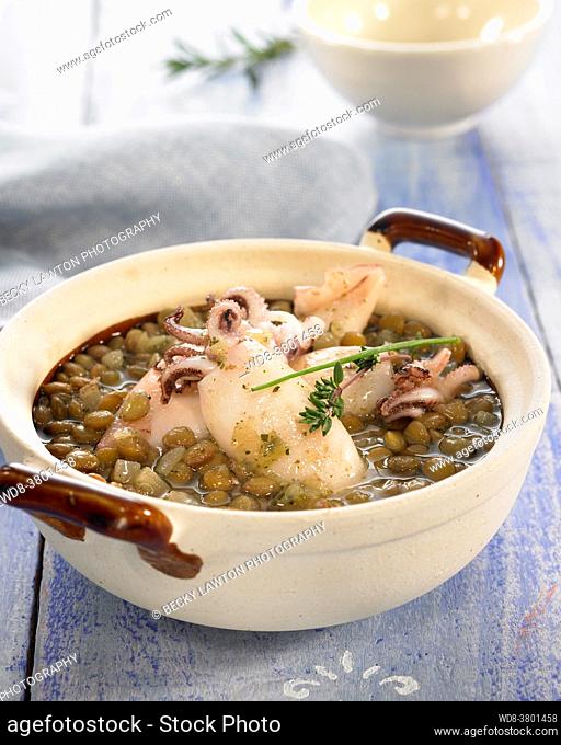 squid with lentils