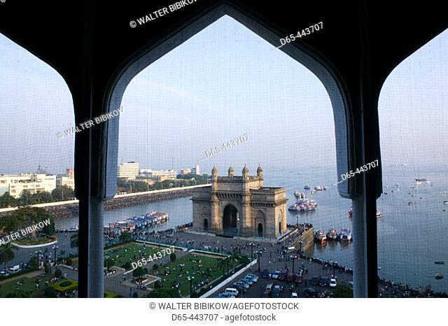 Gateway of India in late afternoon from Taj Mahal Hotel balcony, Bombay. Maharashtra, India (2004)