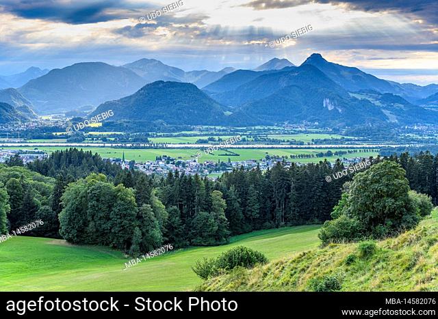 Austria, Tirol, Lower Inn Valley, Ebbs, village view with Inn Valley, view from Buchberg