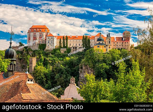 castle Vranov nad Dyji, Southern Moravia, View of the castle situated on rock. Czech Republic