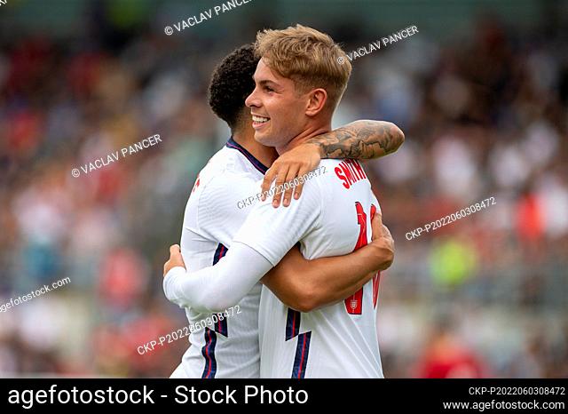 Emile Smith Rowe of England celebrates first goal during the 2023 UEFA European Under-21 Championship qualification Group G: Czech Republic vs