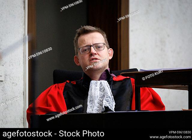 Public Prosecutor Roeland Vasseur pictured during the first session in the trial against Sacha Brunessaux, before the Assizes Court of West-Flanders, in Brugge