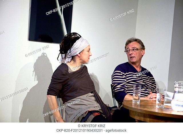 A Polish Evening - Fact and Fiction of Mutuality, reading of the Polish authors Olga Tokarczuk left and Janusz Rudnick pictured left i in Vaclav Havel Library...