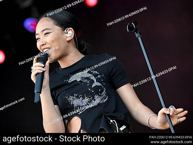 12 June 2022, Berlin: Singer Sarah Faith Griffiths ""Griff"" performs on stage at the Tempelhof Sounds Festival on the grounds of the former Berlin Tempelhof...