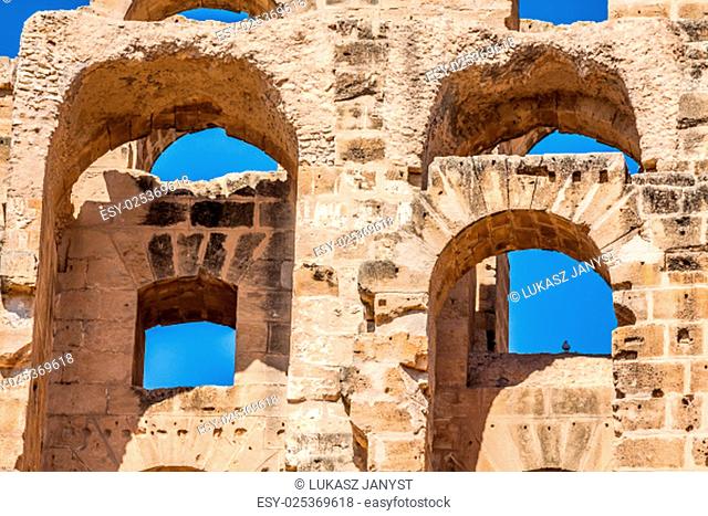 ruins of the largest colosseum in in north africa. el jem, tunisia. unesco
