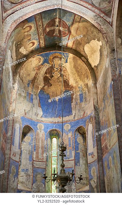 Pictures and images of the historic frescoes of St Nicholas Church interior in the medieval Kintsvisi Monastery Georgian Orthodox Monastery complex