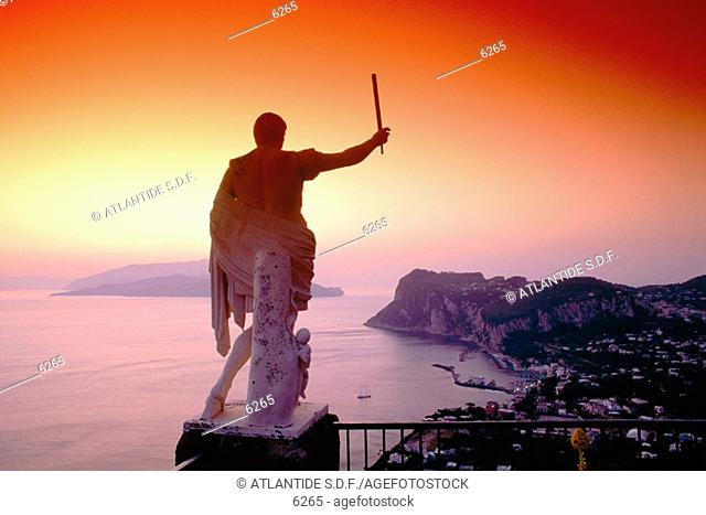 Caesar Statue above the Bay of Naples. Ceasar Augustus Hotel. Anacapri. Capri. Bay of Naples. Campania. Italy