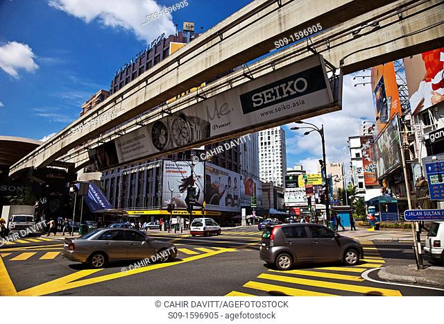 Malaysia, Melaka, Kuala Lumpur, Kampong Dollah, Bukit Bintang Monorail station and the busy intersection of Jalan Sultan Ismaili and Jalan Bukit Bintang