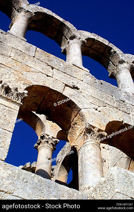 Columns and wall of church in monastery Alahan, Turkey