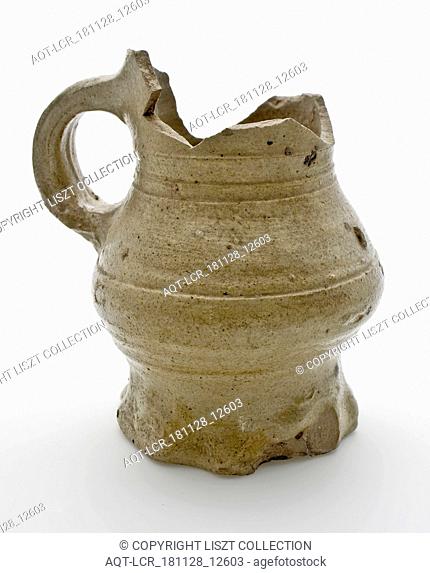 Stoneware jug with ear, pinched foot, glazed, double conical belly, drinking jug be tableware holder soil find ceramic stoneware glaze salt glaze