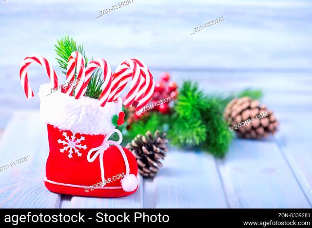 christmas candy and christmas decoration on a table