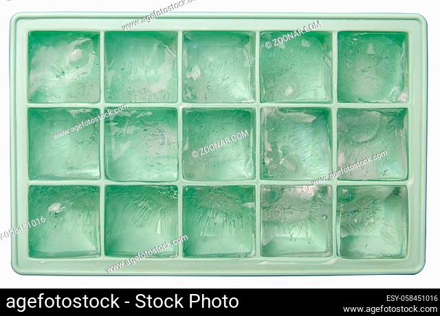 Isolated Ice Tray With Ice Cubes On A White Background