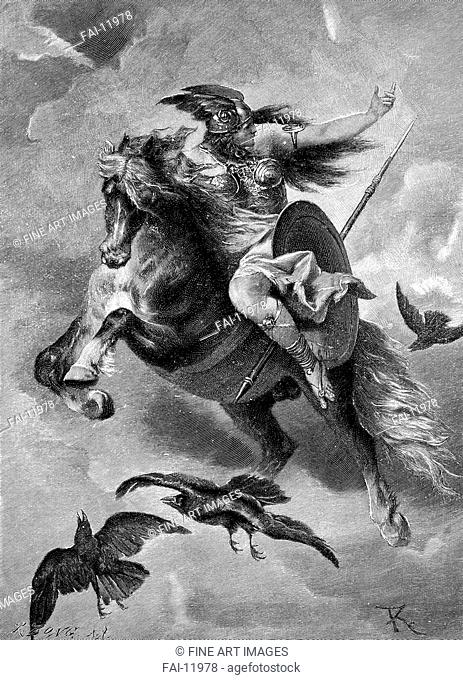 Ride of the Valkyrie. Keller, Ferdinand (1842–1922). Woodcut. Symbolism. Private Collection. Graphic arts