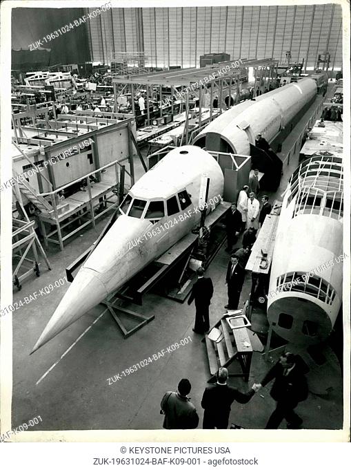 Oct. 24, 1963 - 'Mock Up' of the new Concord Aircraft. A wooden mock up of the new Concord, Anglo French supersonic airliner has been built at the British...