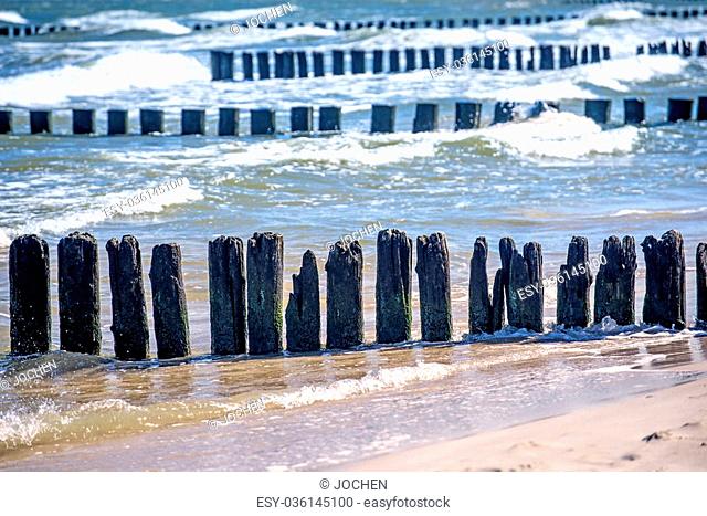 Baltic Sea with groins and turf