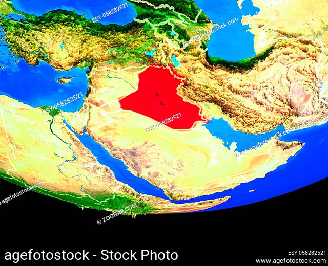 Iraq from space on model of planet Earth with country borders. 3D illustration. Elements of this image furnished by NASA