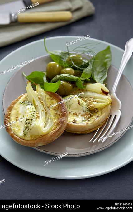 Fennel, mustard and goat cheese tartlet