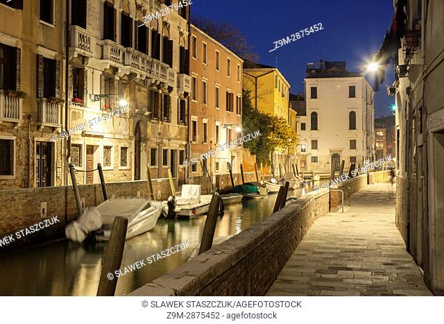 Night falls in Dorsoduro district of Venice, Italy