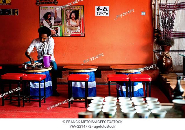 Man eating in a restaurant. Addis Ababa, Ethiopia