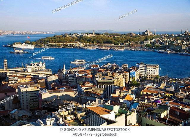 View of Istanbul from the Galata Tower, Galata district at fore, Turkey